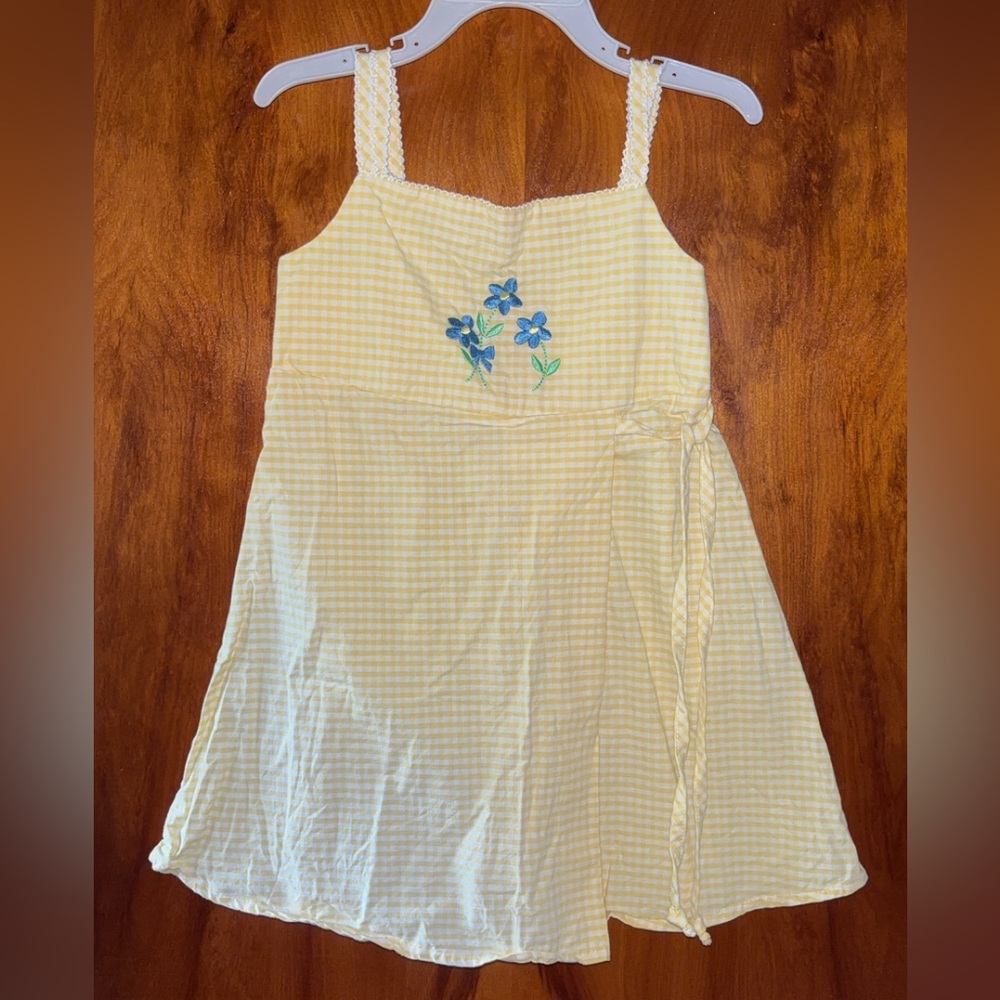 Vintage Y2K Bonnie Jean Yellow Gingham Dress with Blue Floral Detail